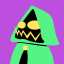 a vector illustration depicting a green hood worn by a creature of darkness